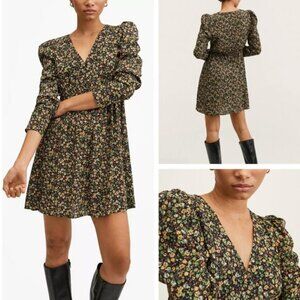 NWT MANGO Women's Floral Printed Dress with Balloon Sleeves Size 8